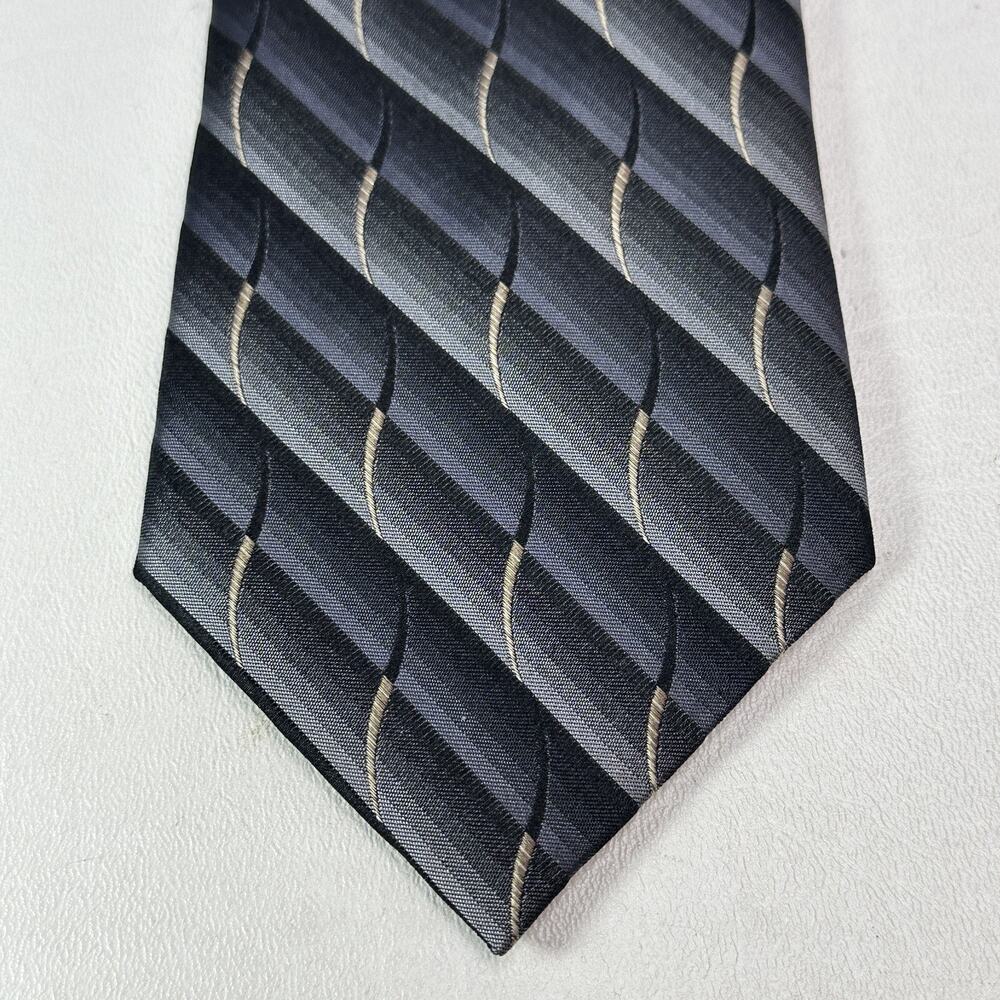 Croft & Barrow Tie Mens 58 in Black Blue Gray Diagonal Geo Squiggle Silk Wide